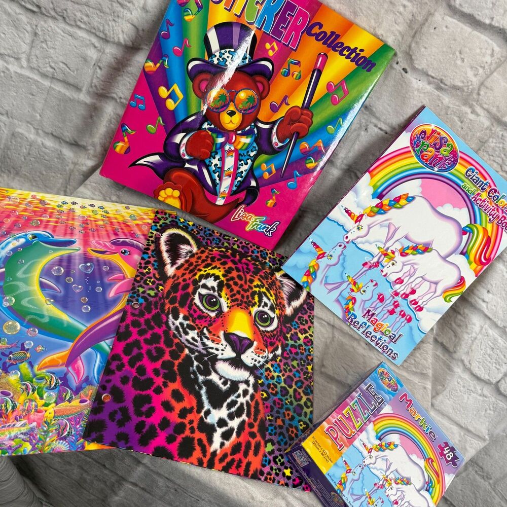 Lot Of 4 Lisa Frank Folders Puzzle Coloring Book Sticker Binder Bear Dolphins